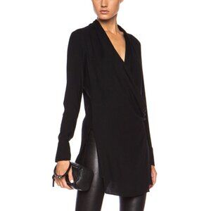 Helmut Lang Black Fold Over Draped Viscose-Blend Top